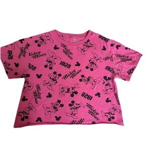 VINTAGE DISNEY PARKS Minnie Mouse Teen WomanCrop Top Short Sleeve Women’s M Pink